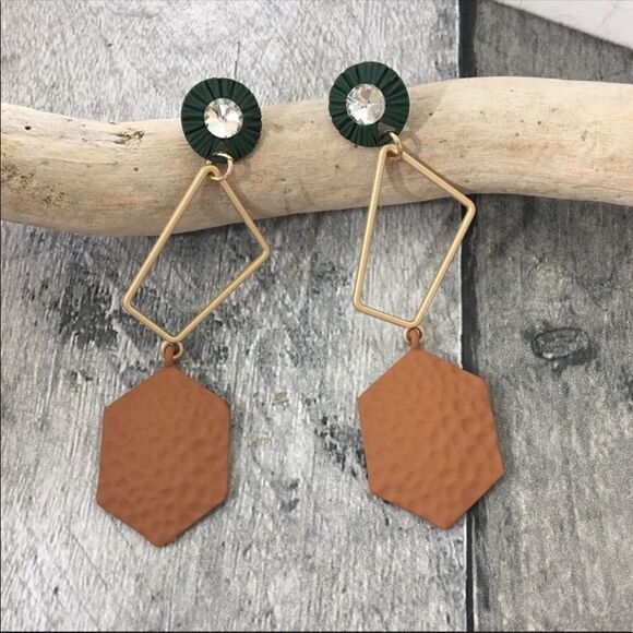 Art Deco Metal and Crystal Earrings - Picture 2 of 5